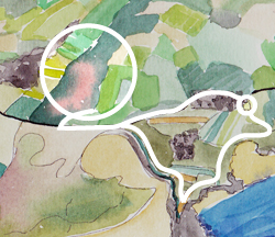 plan aquarelle du gîte au marais de l'aber